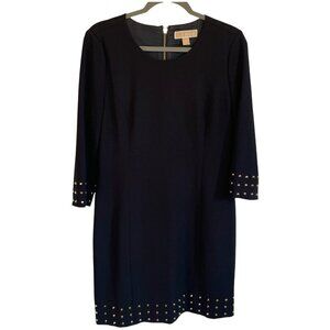Michael Kors Black 3/4 Sleeve Structured Dress with Gold Stud detail |  Size 10